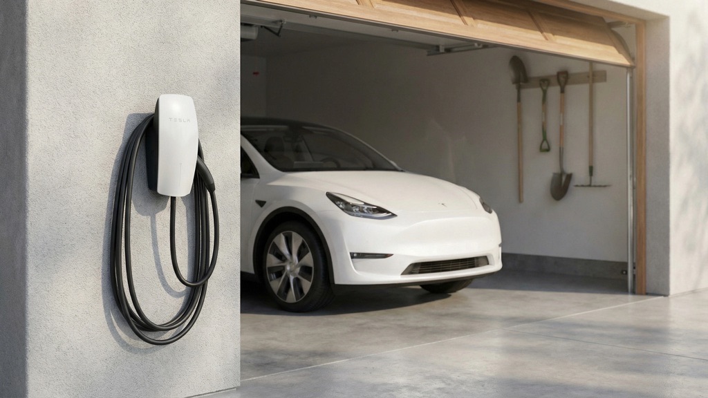 Tesla Wall Connector Installed in Residential Garage